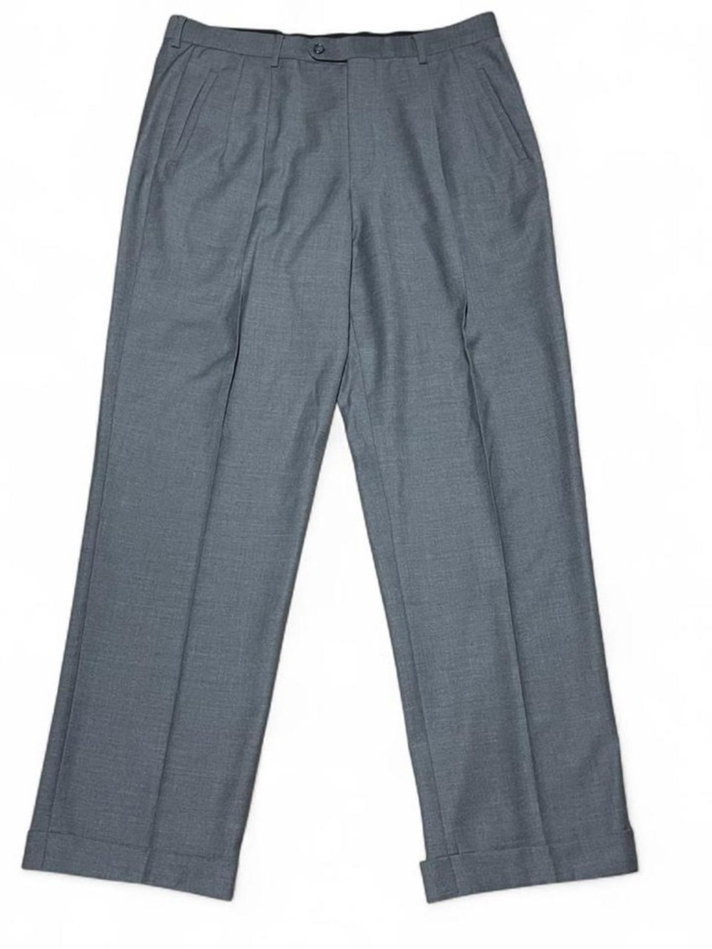 Vintage Bachrach Men's Dress Pants Pleated Cuffed Grey 100% Wool Italy 38x33